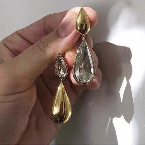 Asymmetrical Gold Crystal Teardrop Earrings